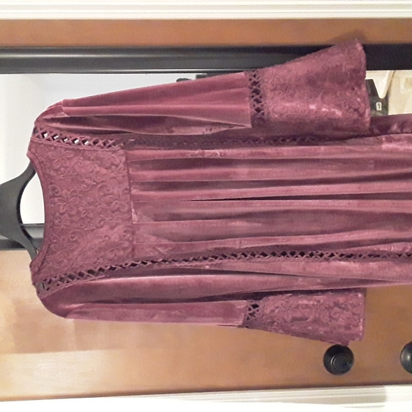 Goth renaissance purple embroidered velvet lace fairy medieval dress S - Picture 6 of 10